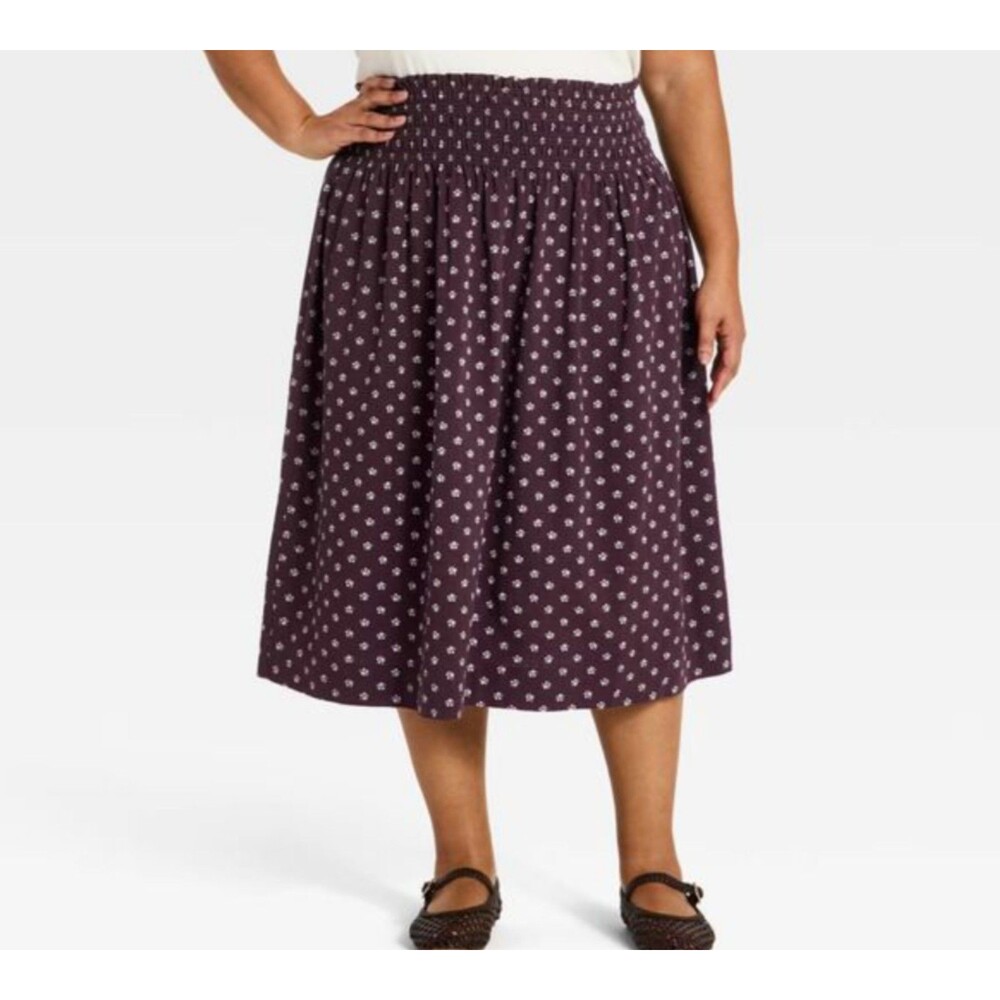 Women's Universal Thread Floral Ruched Maxi A-line Skirt Purple Medium